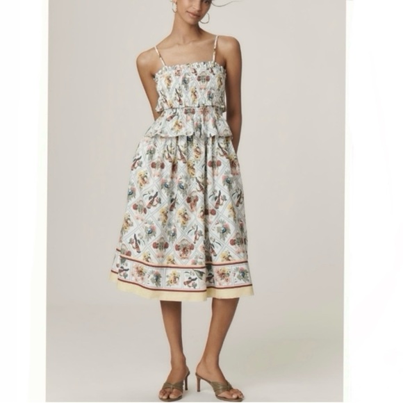 By Anthropologie Smocked Peplum Midi Dress NWT - Picture 1 of 4